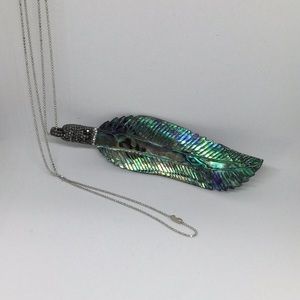 Long abalone shell feather necklace